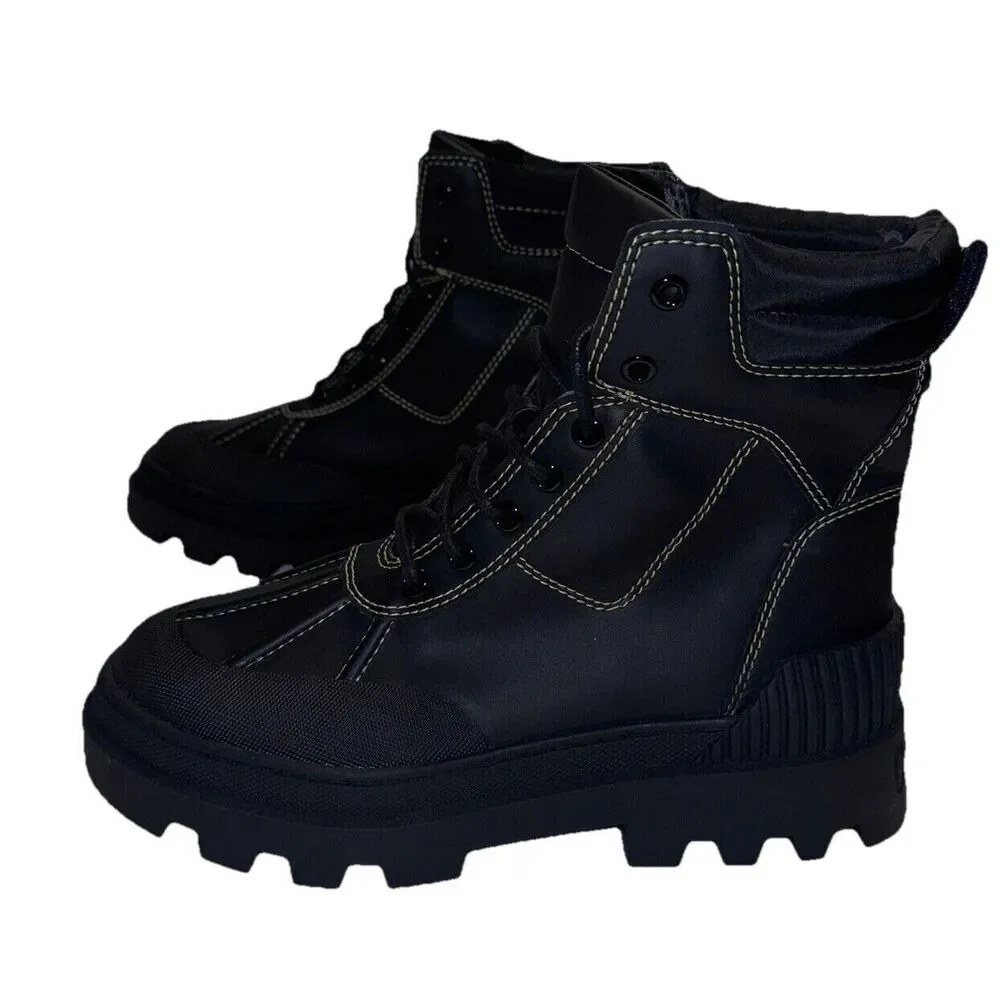 Circus by Sam Edelman Womens Size 8.5 Boots Black Isabella Leather Rain Combat